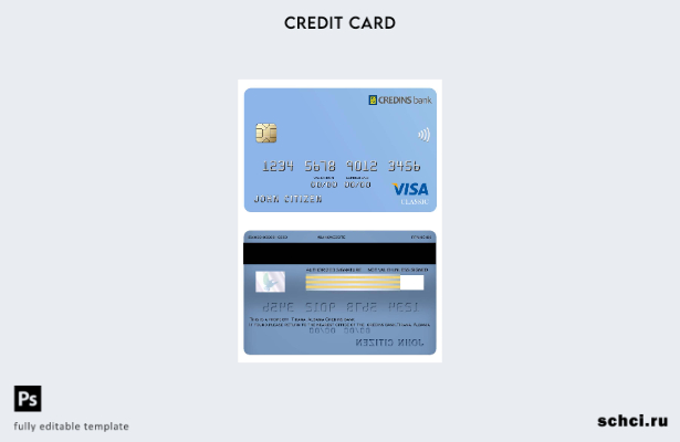 скачать цифровую версию шаблона дебетовой визы для банка Credins в Албании